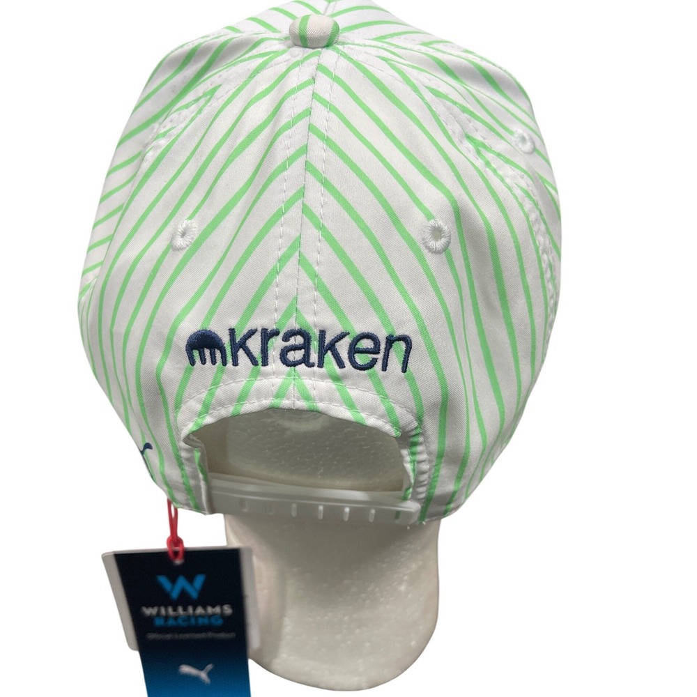 Puma Williams Racing F1 Pinstripe Snapback Hat White Green Kraken Baseball Cap - Picture 3 of 4